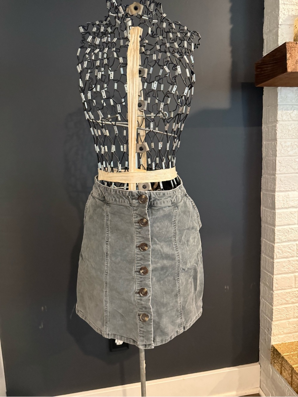 Maurices Washed Gray Button-Front Mini Skirt